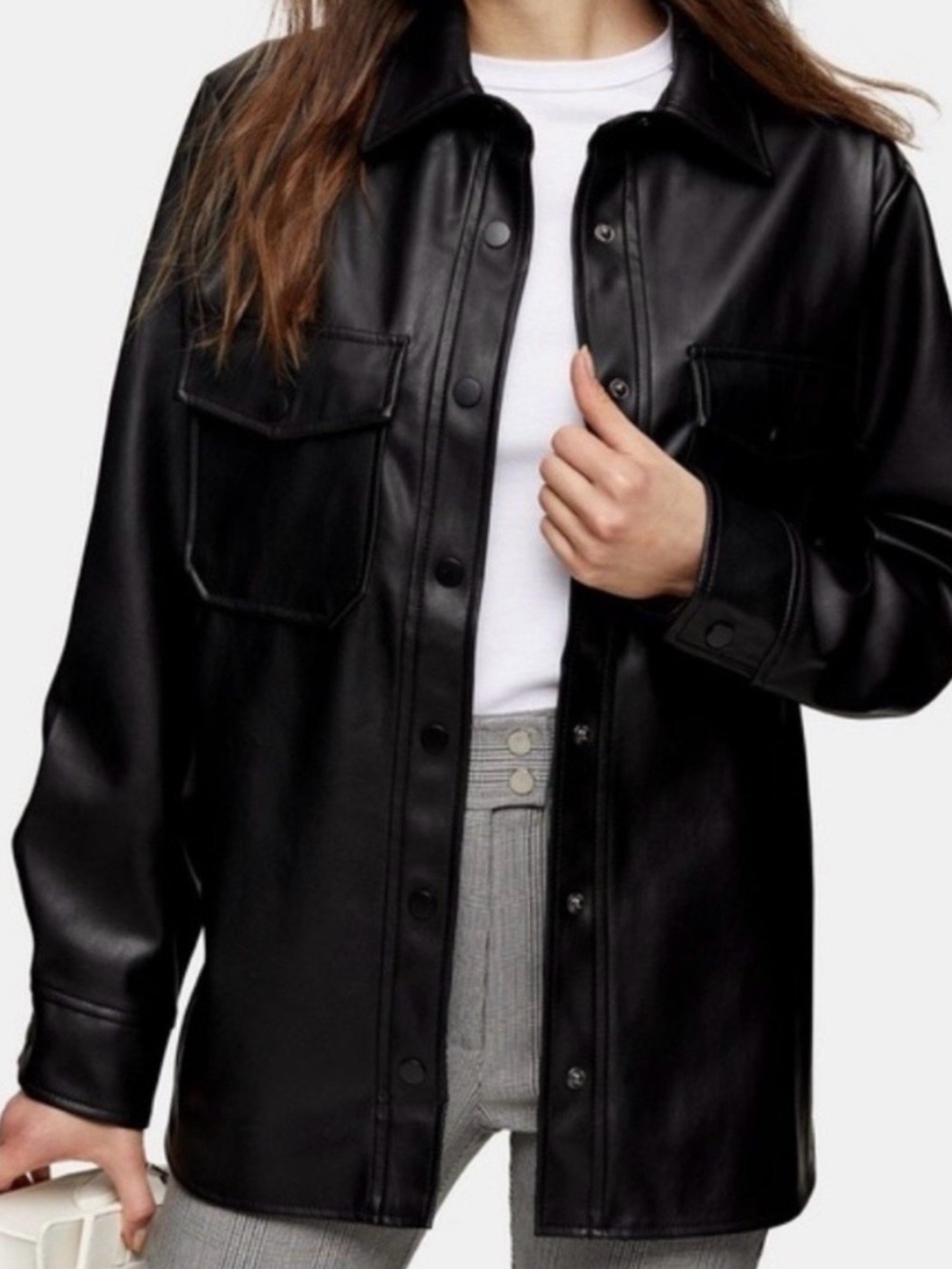 Dynamite Black Vegan Leather Shirt Jacket